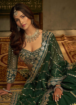 Green And Gold Stylish Embroidered Lehenga Choli Clothsvilla