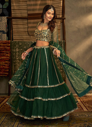Green And Gold Stylish Embroidered Lehenga Choli Clothsvilla