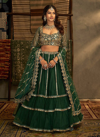Green And Gold Stylish Embroidered Lehenga Choli Clothsvilla