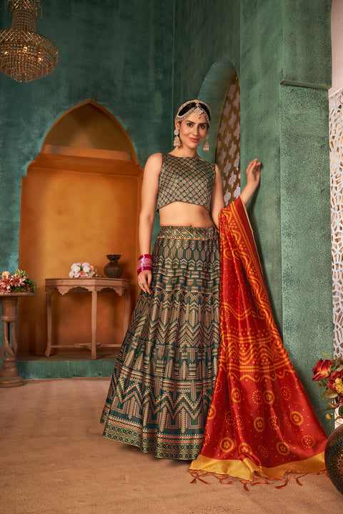 Green Art Silk Digital Printed Lehenga Choli ClothsVilla Main image