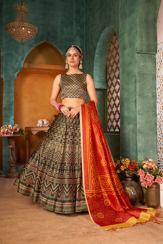 Green Art Silk Digital Printed Lehenga Choli ClothsVilla