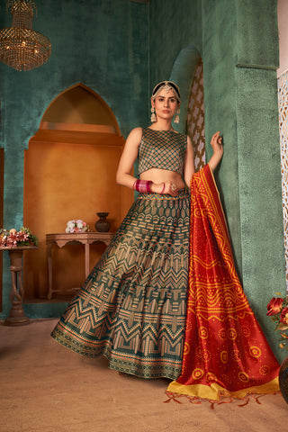 Green Art Silk Digital Printed Lehenga Choli ClothsVilla