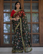 Load image into Gallery viewer, Green Color Lace Work Flower Print Organza Saree Clothsvilla