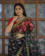 Load image into Gallery viewer, Green Color Lace Work Flower Print Organza Saree Clothsvilla