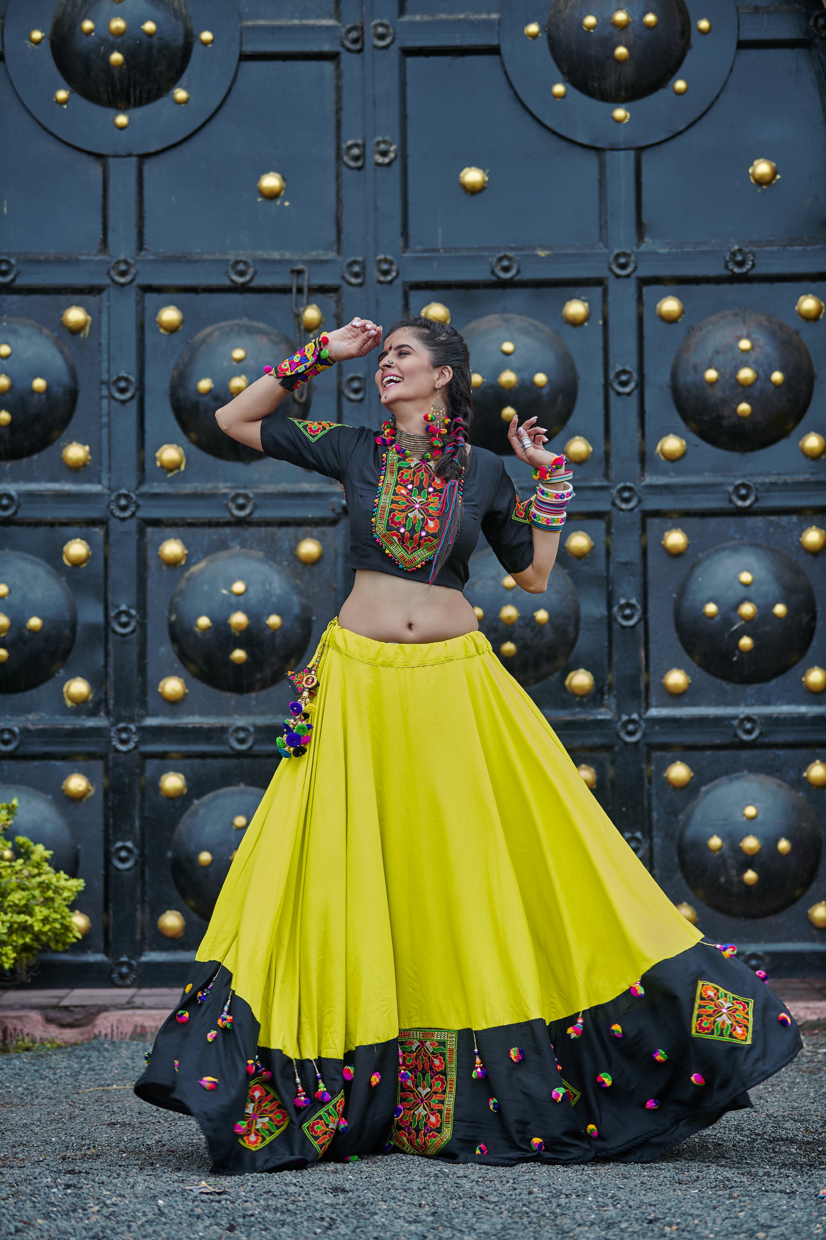 Green Embroidered Cotton Indian Traditional Navratri Dandiya Raas Garba Festival Function Semi Stitched Lehenga Choli ClothsVilla