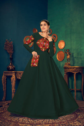 Green Embroidered Georgette Evening Long Gown Semi Stitched ClothsVilla