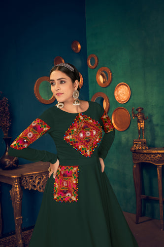 Green Embroidered Georgette Evening Long Gown Semi Stitched ClothsVilla