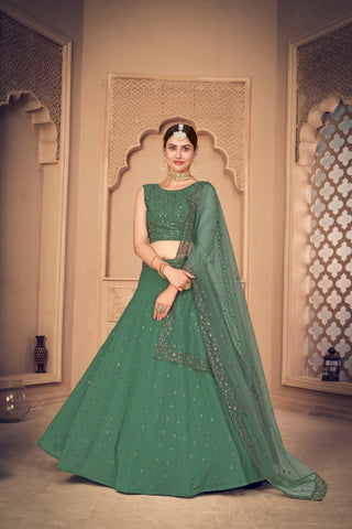 Green Embroidered Georgette Party Wear Lehenga Choli ClothsVilla