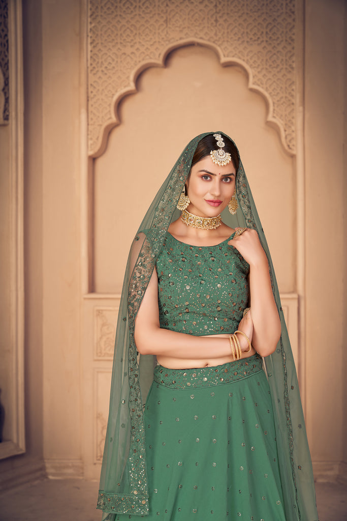 Green Embroidered Georgette Party Wear Lehenga Choli ClothsVilla