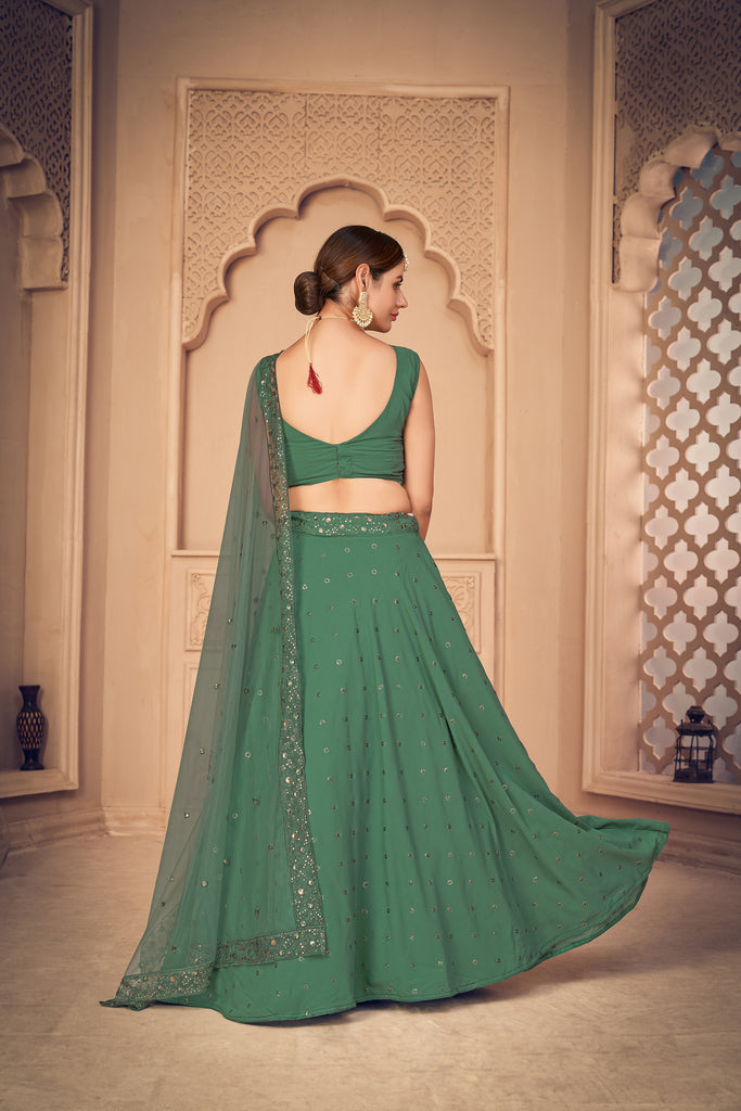 Green Embroidered Georgette Party Wear Lehenga Choli ClothsVilla