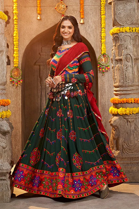 Green Embroidered Perfect Beautiful Navratri Special Chaniya Choli ClothsVilla.com Main image