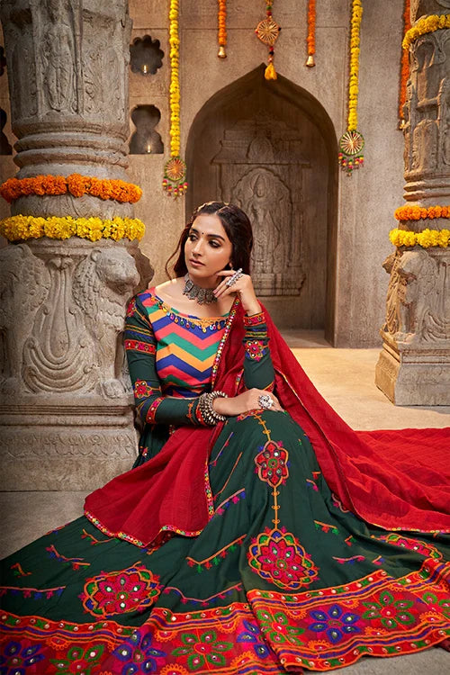 Green Embroidered Perfect Beautiful Navratri Special Chaniya Choli ClothsVilla.com