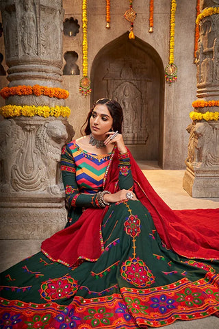 Green Embroidered Perfect Beautiful Navratri Special Chaniya Choli ClothsVilla.com
