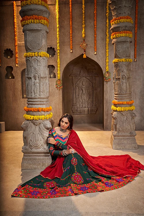 Green Embroidered Perfect Beautiful Navratri Special Chaniya Choli ClothsVilla.com