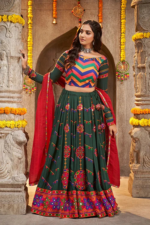 Green Embroidered Perfect Beautiful Navratri Special Chaniya Choli ClothsVilla.com