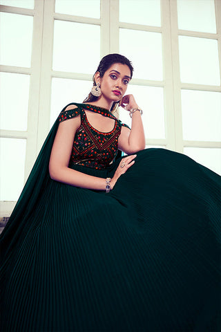 Green Georgette Embroidered Gown with Stylish Dupatta Collection ClothsVilla.com