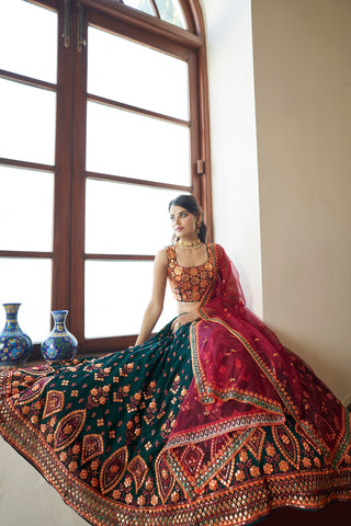 Green Lehenga Choli Indian Wedding Wear Lehnga Choli Stylish Foil Mirror Work Readymade Ghagra Choli Party Wear Bollywood Designer Lahangas ClothsVilla