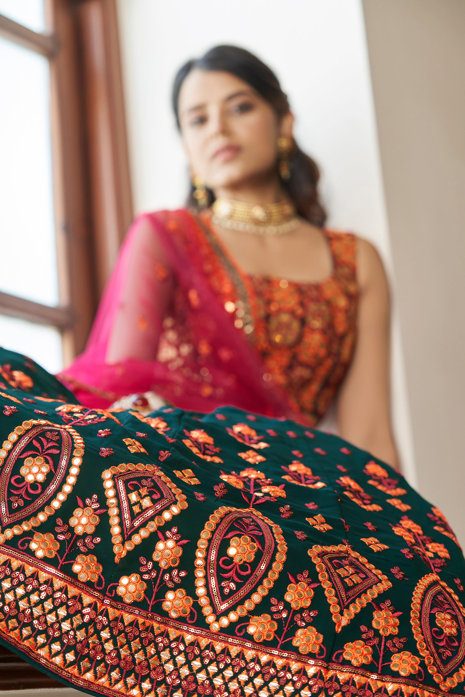 Green Lehenga Choli Indian Wedding Wear Lehnga Choli Stylish Foil Mirror Work Readymade Ghagra Choli Party Wear Bollywood Designer Lahangas ClothsVilla