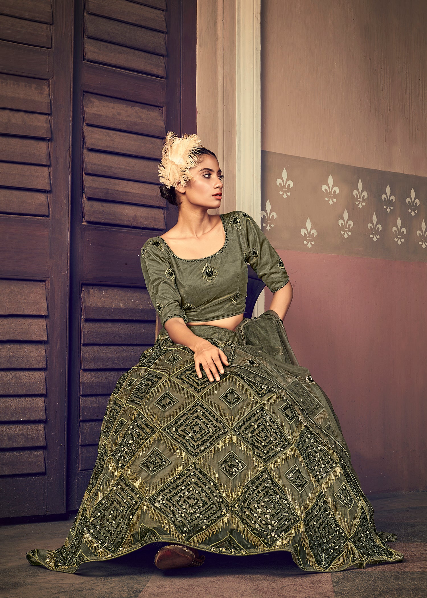 Green Lehenga With Heavy Soft Net And Thread Sequins Embroidery Work Designer Choli With Dupatta Wearing Wedding And Traditional Functions ClothsVilla