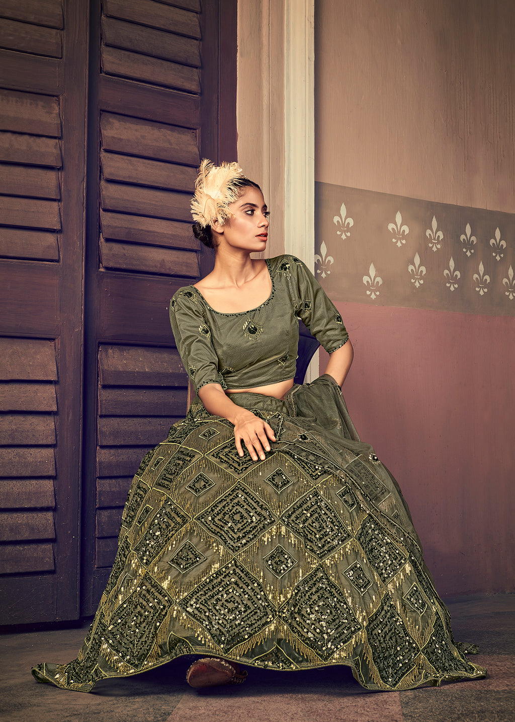 Green Lehenga With Heavy Soft Net And Thread Sequins Embroidery Work Designer Choli With Dupatta Wearing Wedding And Traditional Functions ClothsVilla