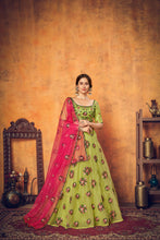 Load image into Gallery viewer, Green Multi Thread Floral Embroidered Net Festival Lehenga Choli ClothsVilla