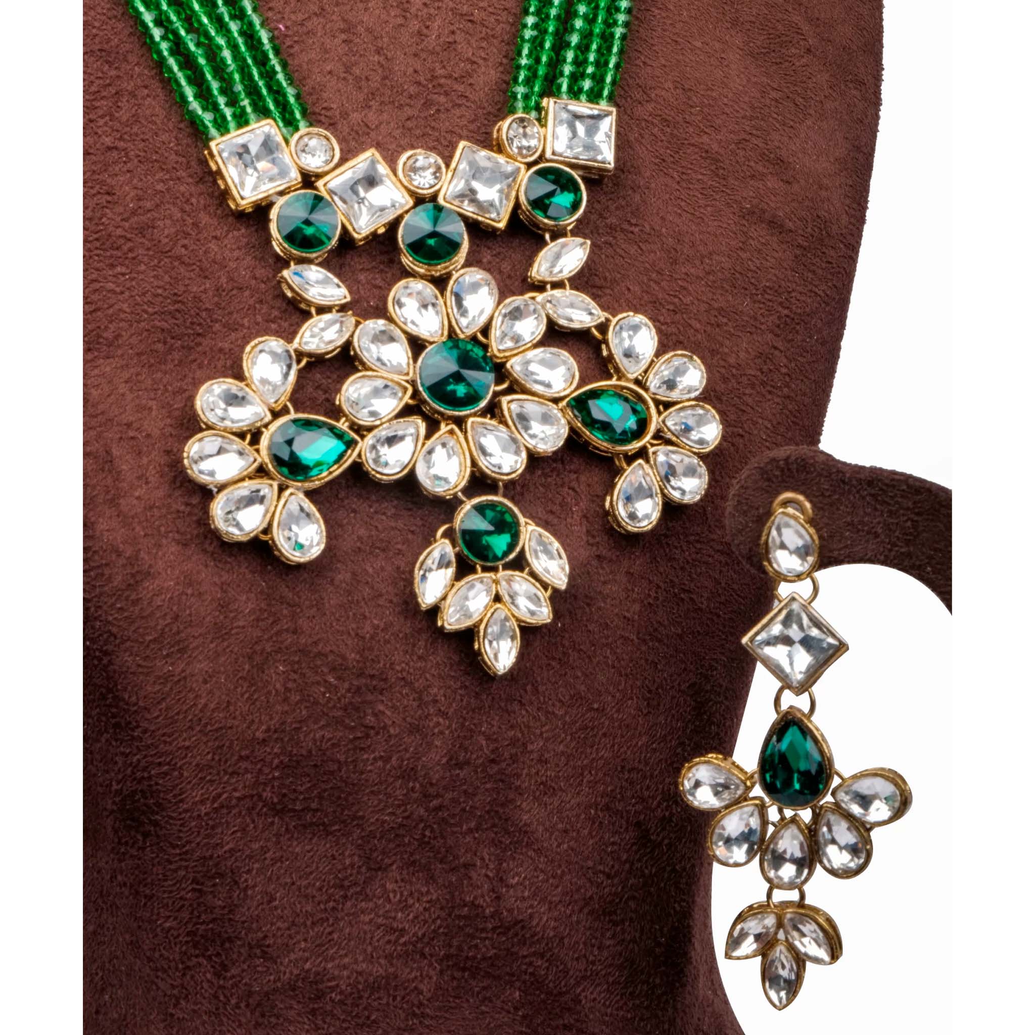 Green Pearl and Dimond Necklace Alloy Jewel Set ClothsVilla
