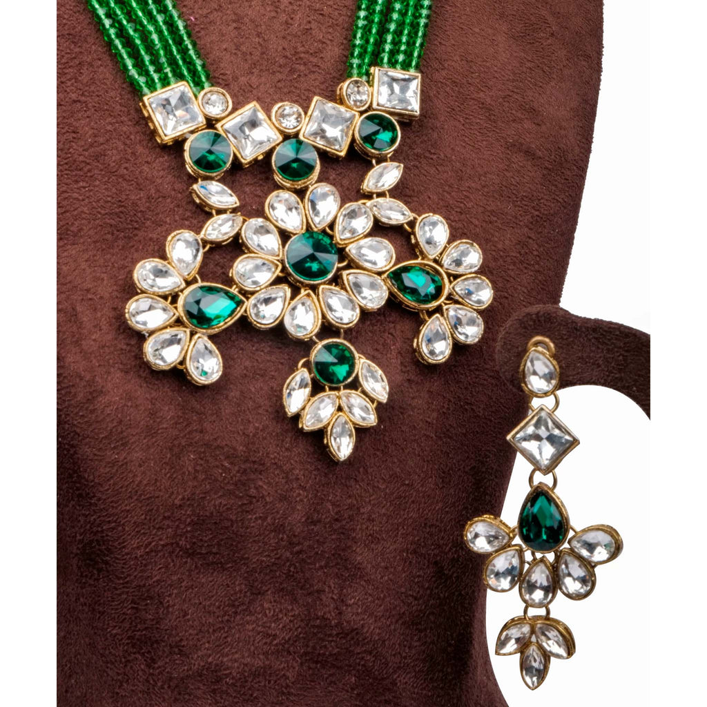 Green Pearl and Dimond Necklace Alloy Jewel Set ClothsVilla