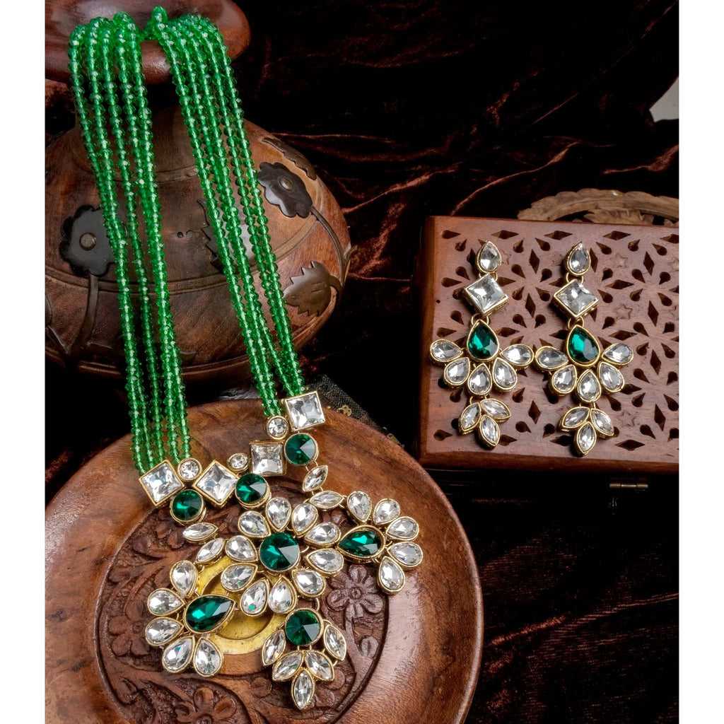 Green Pearl and Dimond Necklace Alloy Jewel Set ClothsVilla