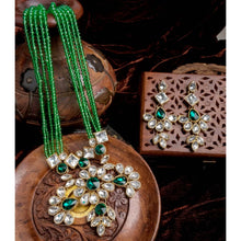 Load image into Gallery viewer, Green Pearl and Dimond Necklace Alloy Jewel Set ClothsVilla