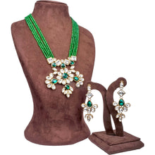 Load image into Gallery viewer, Green Pearl and Dimond Necklace Alloy Jewel Set ClothsVilla