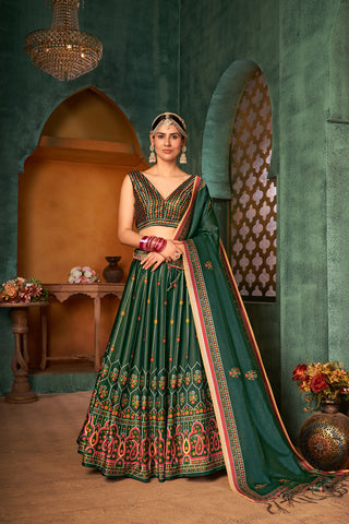 Green Printed Lehenga Choli Indian Traditional Wedding Wear Lahanga Choli Mahendi Lahanga Choli Party Wear Floral Ghagra Choli For Girls ClothsVilla