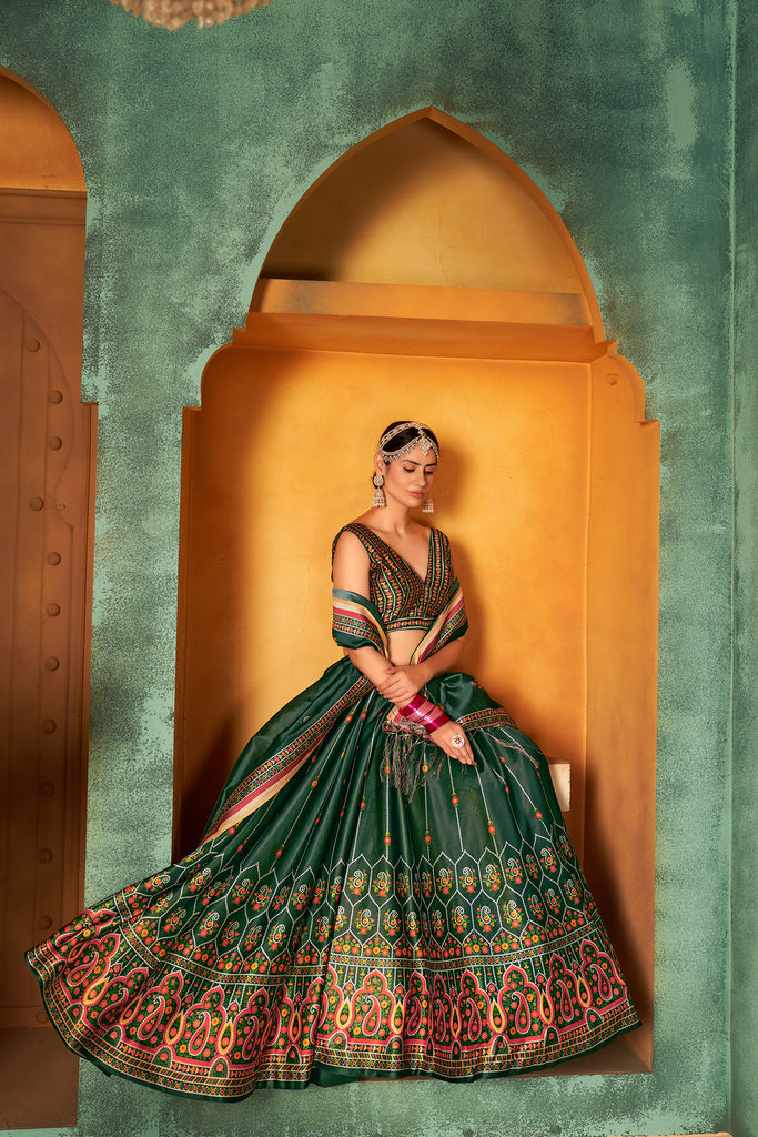 Green Printed Lehenga Choli Indian Traditional Wedding Wear Lahanga Choli Mahendi Lahanga Choli Party Wear Floral Ghagra Choli For Girls ClothsVilla