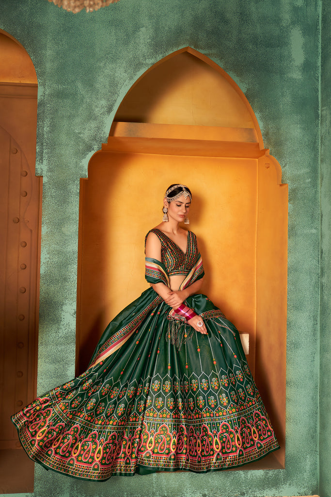 Green Printed Lehenga Choli Indian Traditional Wedding Wear Green Printed Lehenga Choli Indian Traditional Wedding Wear