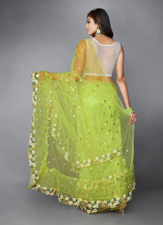 Green Ruffle Saree with Heavy Embroidery Work for Wedding ClothsVilla