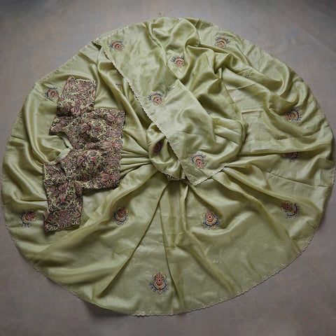 Green Saree in Organza With Resham and Embroidery Work Clothsvilla Main image