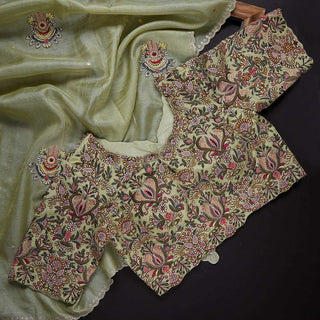 Green Saree in Organza With Resham and Embroidery Work Clothsvilla