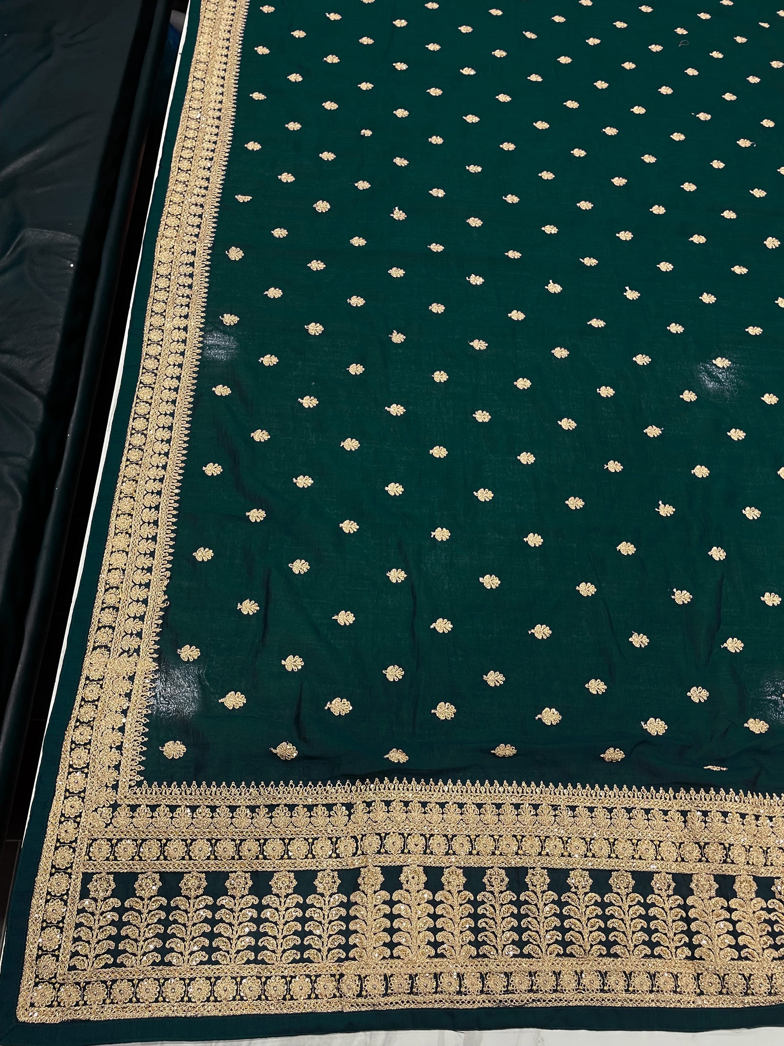 Green Saree in Vichitra Silk With Sequence and Stone Work Clothsvilla