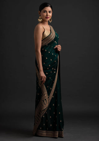 Green Saree in Vichitra Silk With Sequence and Stone Work Clothsvilla