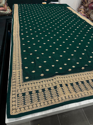 Green Saree in Vichitra Silk With Sequence and Stone Work Clothsvilla