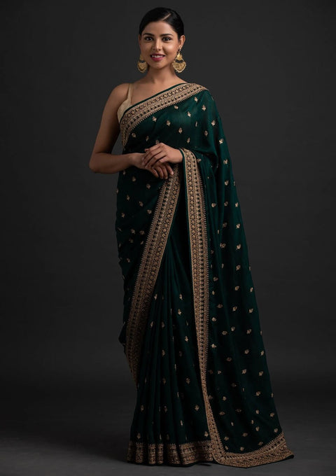 Green Saree in Vichitra Silk With Sequence and Stone Work Clothsvilla Main image