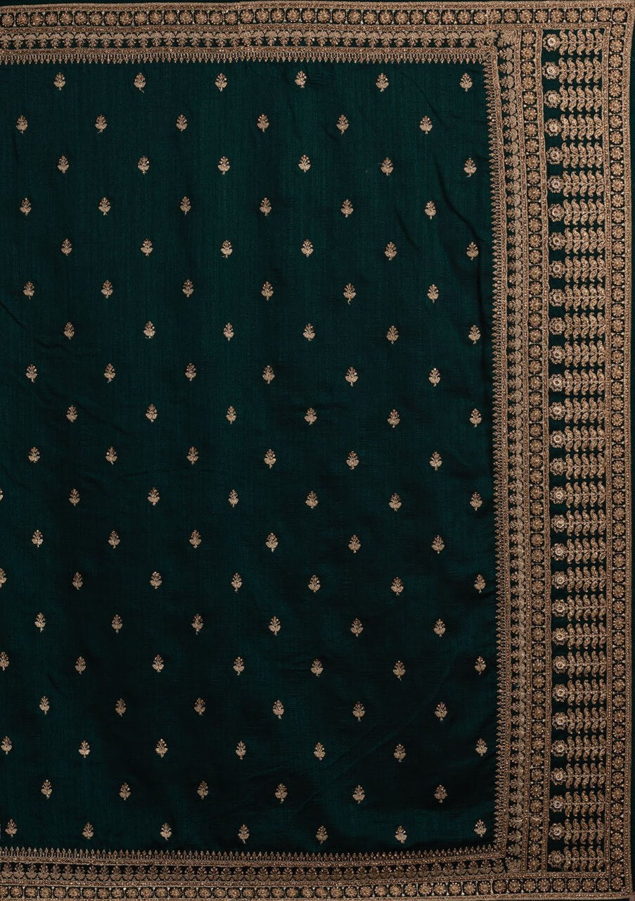 Green Saree in Vichitra Silk With Sequence and Stone Work Clothsvilla