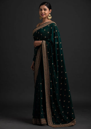 Green Saree in Vichitra Silk With Sequence and Stone Work Clothsvilla