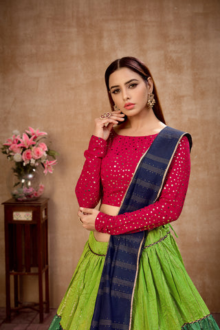 Green Sequins Cotton Wedding Wear Lehenga Choli ClothsVilla