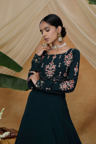 Green Sequins Resham Georgette Soft Net Anarkali Salwar Suit ClothsVilla