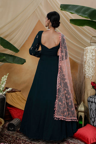 Green Sequins Resham Georgette Soft Net Anarkali Salwar Suit ClothsVilla