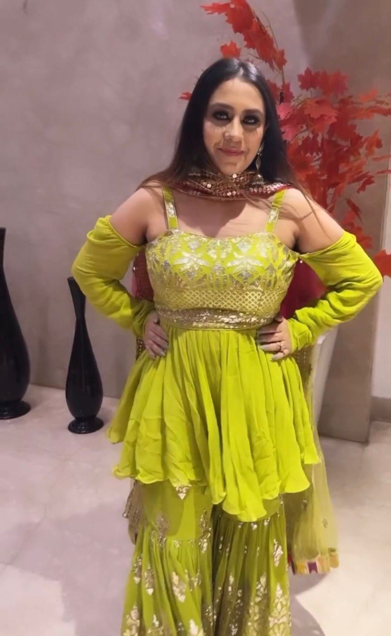 Green Sharara Set in Faux Georgette with Embroidery Sequence Work Clothsvilla