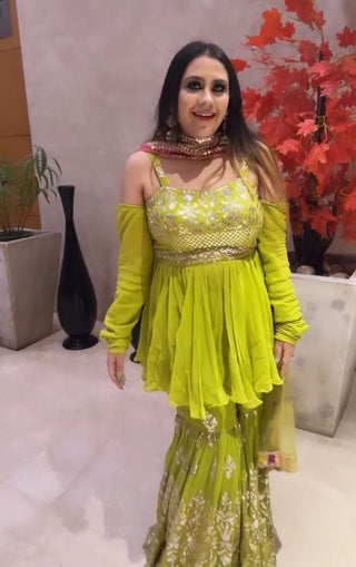 Green Sharara Set in Faux Georgette with Embroidery Sequence Work Clothsvilla