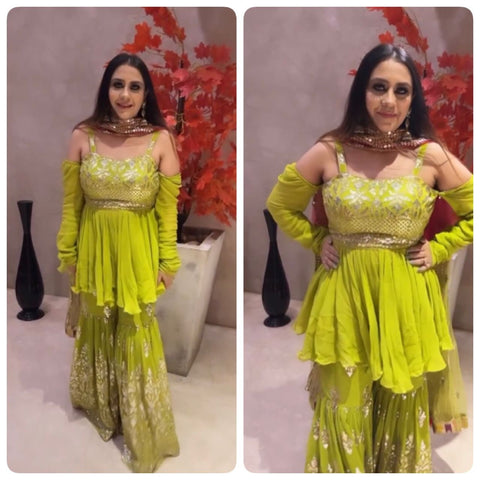 Green Sharara Set in Faux Georgette with Embroidery Sequence Work Clothsvilla Main image