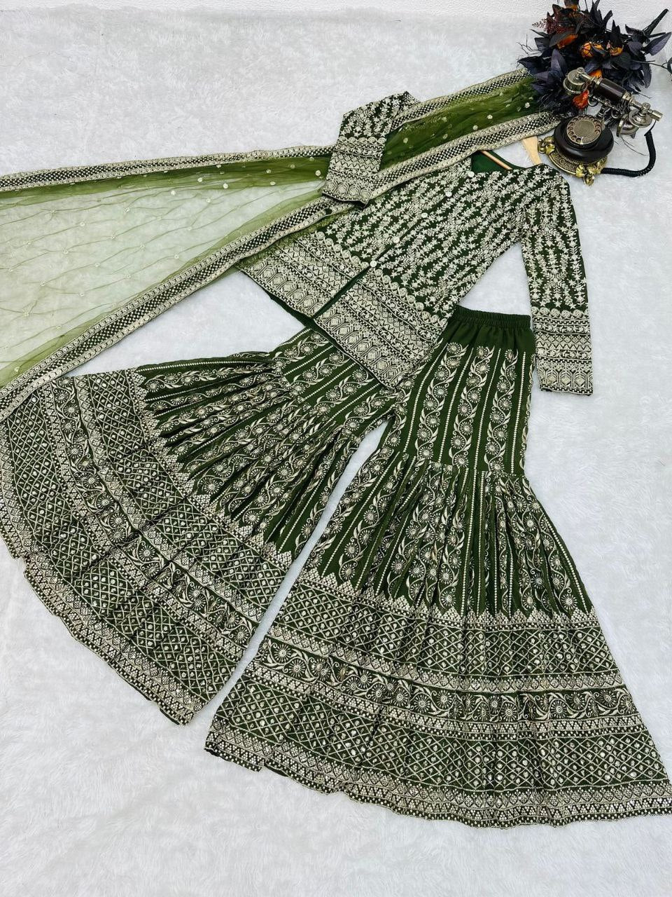 Green Sharara Sets in Georgette With Embroidery Work ClothsVilla