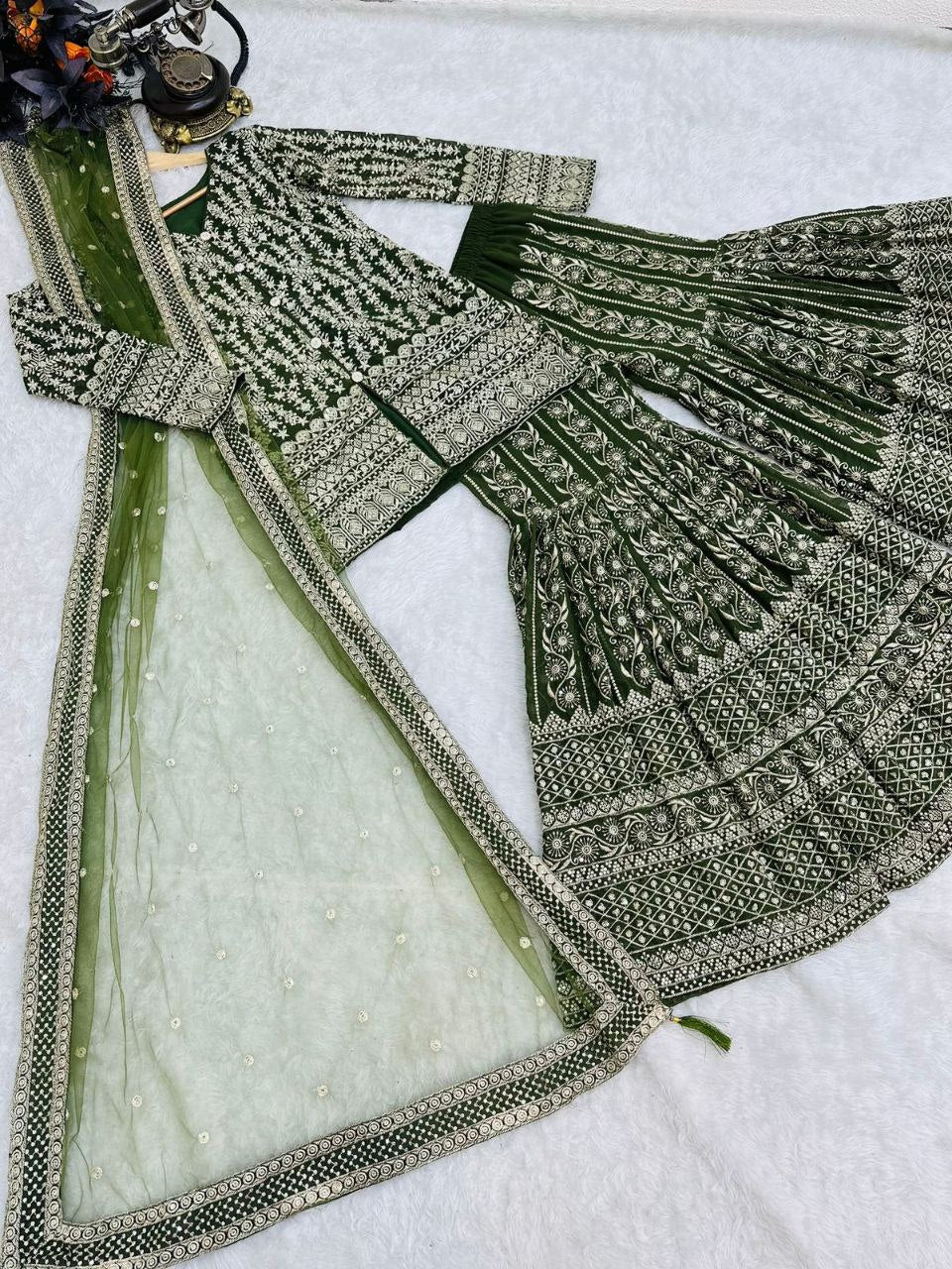 Green Sharara Sets in Georgette With Embroidery Work ClothsVilla